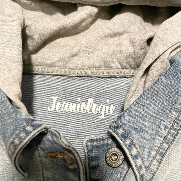 Jeaniologie Altered Jean Denim Jacket Dont Talk to Strangers Patch Sz Large - Picture 4 of 16